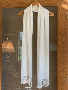 White Decorative Fringe Scarf - Home Accents